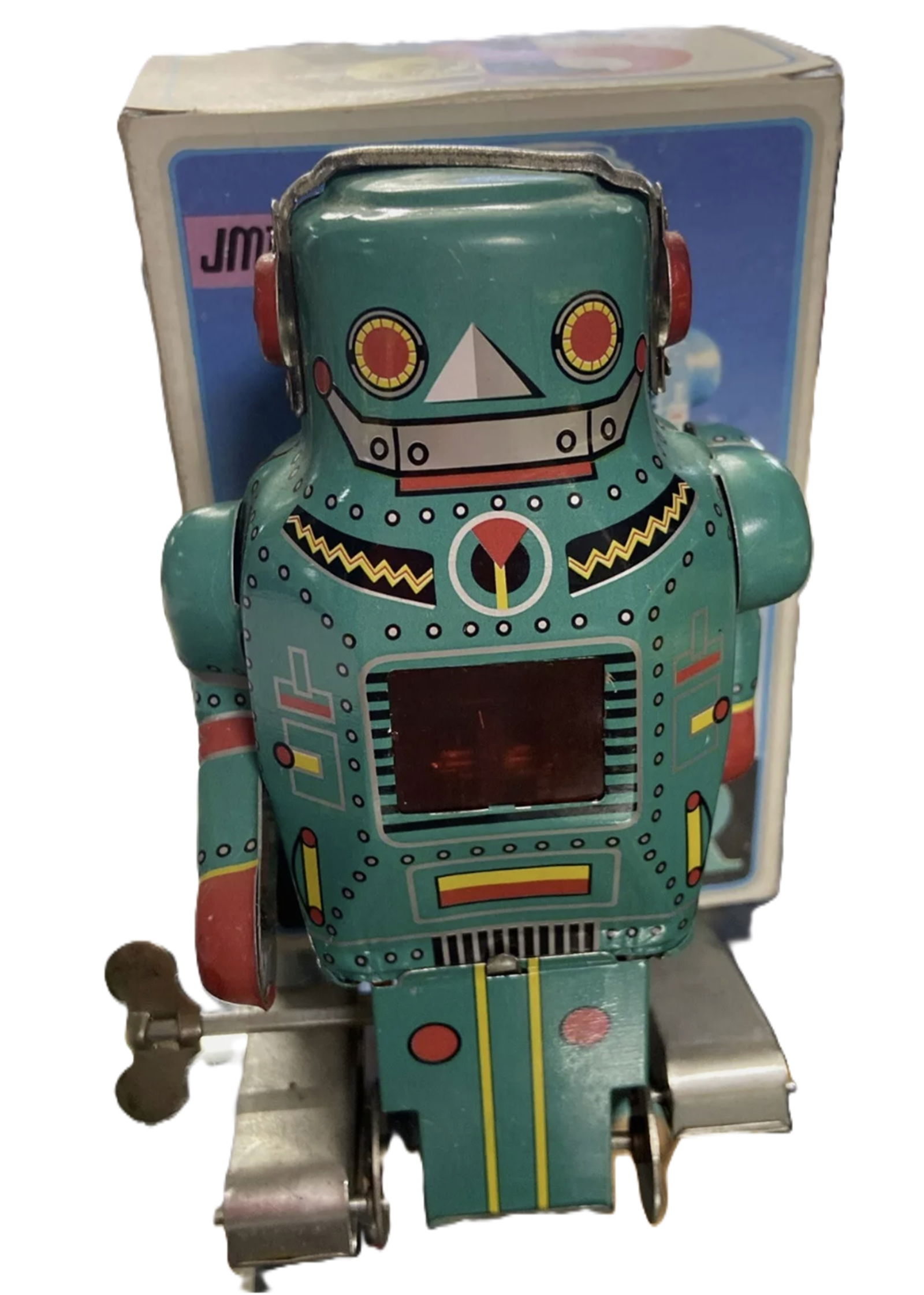 SPARK ROBOT JMT 36 1980's TIN LITHO  WIND UP ROBOT WITH BOX WORKS (1 of 4)
