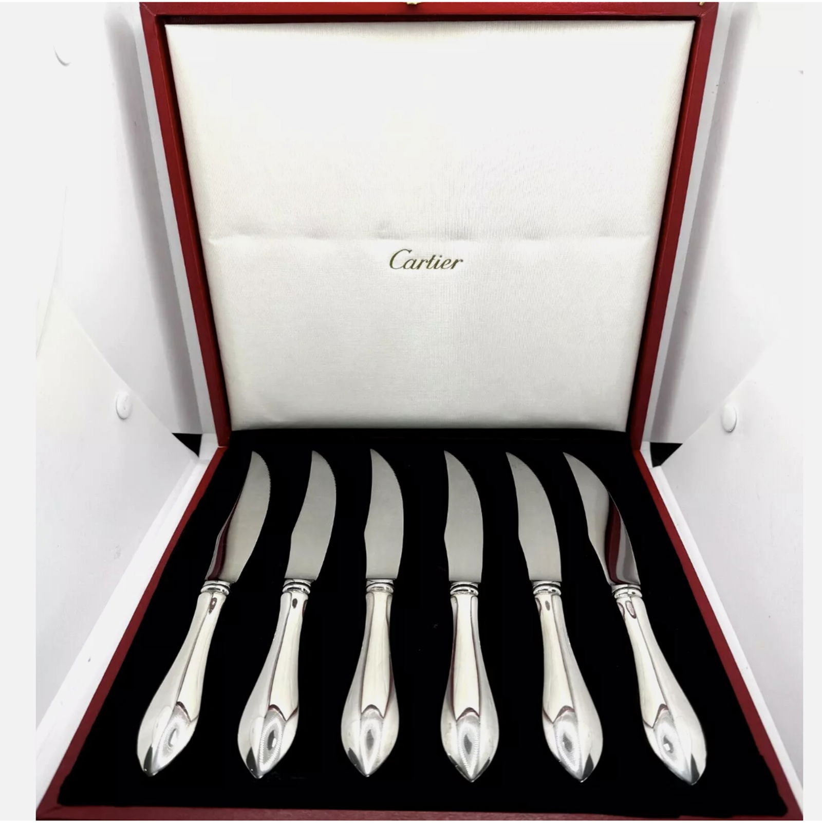 CARTIER STERLING SILVER STEAK KNIFE SET OF 6 WITH ORIG BOX (1 of 5)