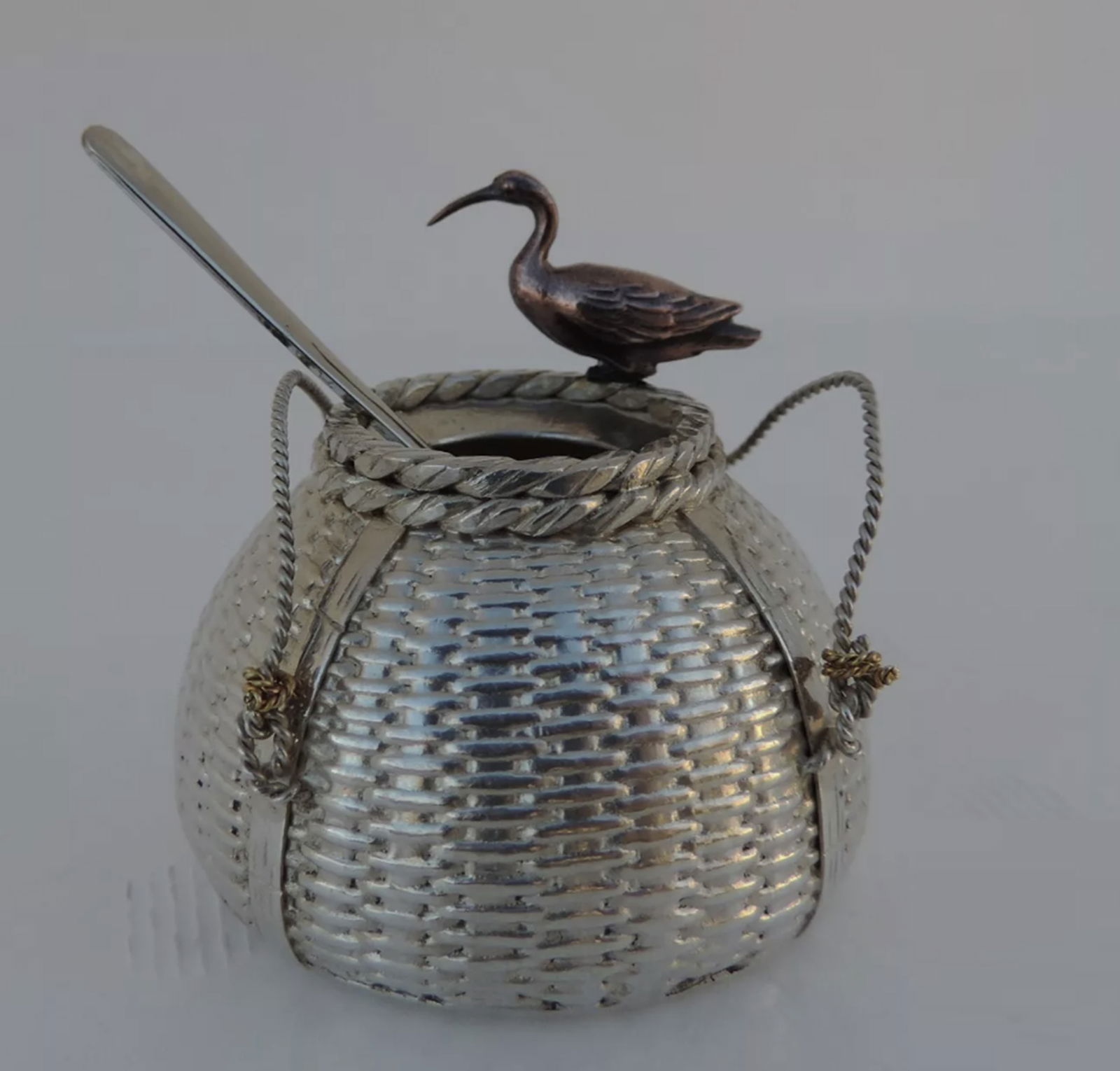 JAPANESE STERLING SILVER SIGNED MITSUKOSHI CONDIMENT SALT BOWL DISH POT W SPOON (1 of 5)