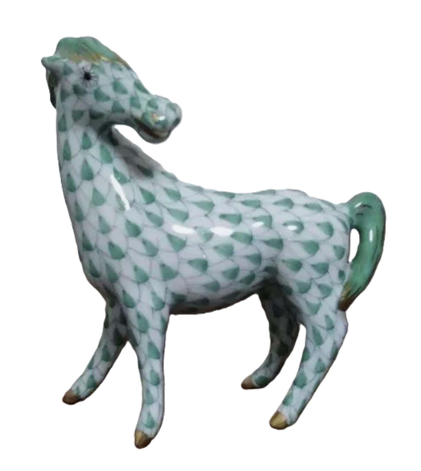 Herend Signed Green Fishnet Horse With 24k Accents. Made in Hungary (1 of 4)