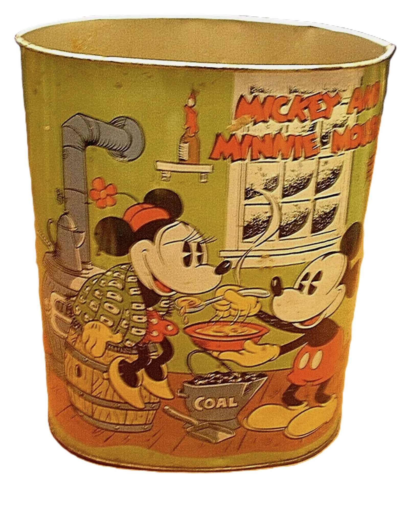 Disney Mickey Mouse Tin Litho Can Walt Disney Productions By CHEINCO 1961: Disney Mickey Mouse Tin Litho Can Walt Disney Productions By Chein & Co Mickey & Minnie Mouse Trash Can in Good overall Estate condition. No chips, cracks or repairs. There is some paint wear, rust an
