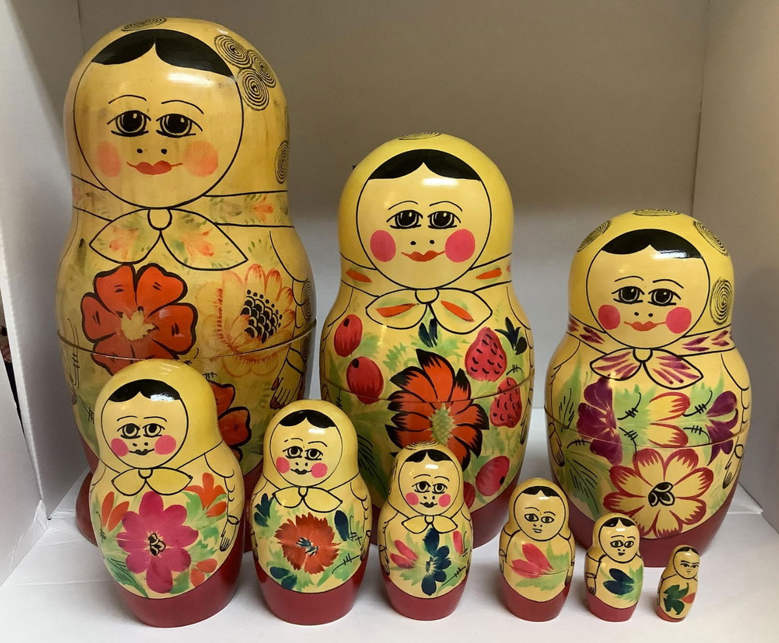 Russian Matryoshka EX LARGE Handpainted Wooden Nesting doll set of 9 with Sticker of Russian Makers (1 of 6)