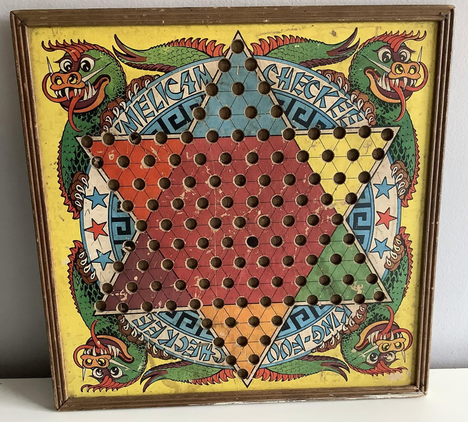 Chinese checkers Board Game By Straits manufacturing co Detroit Michigan: Chinese checkers Board Game By Straits manufacturing co Detroit Michigan. Measures approx 16 3/4 inches Wooden