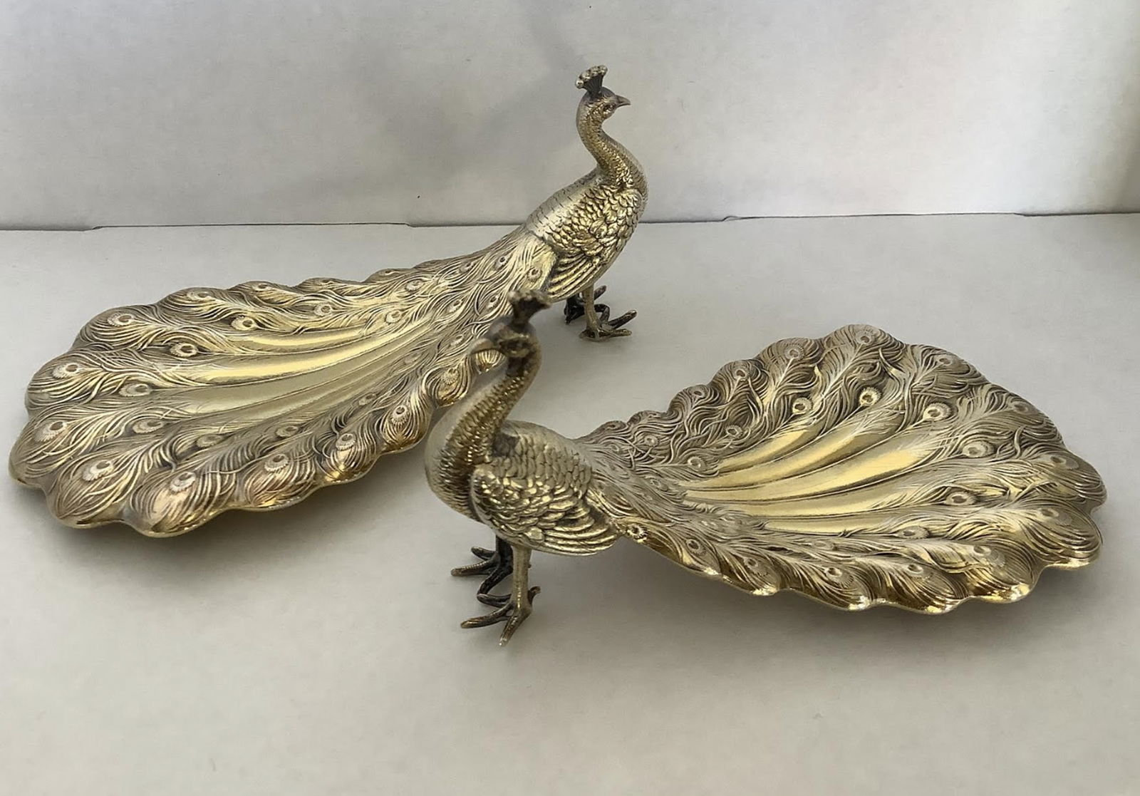Gorham Durgin Sterling Gilt Silver Peacock Pair Figurine Dish Bowls (1 of 8)