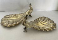 Gorham Durgin Sterling Gilt Silver Peacock Pair Figurine Dish Bowls