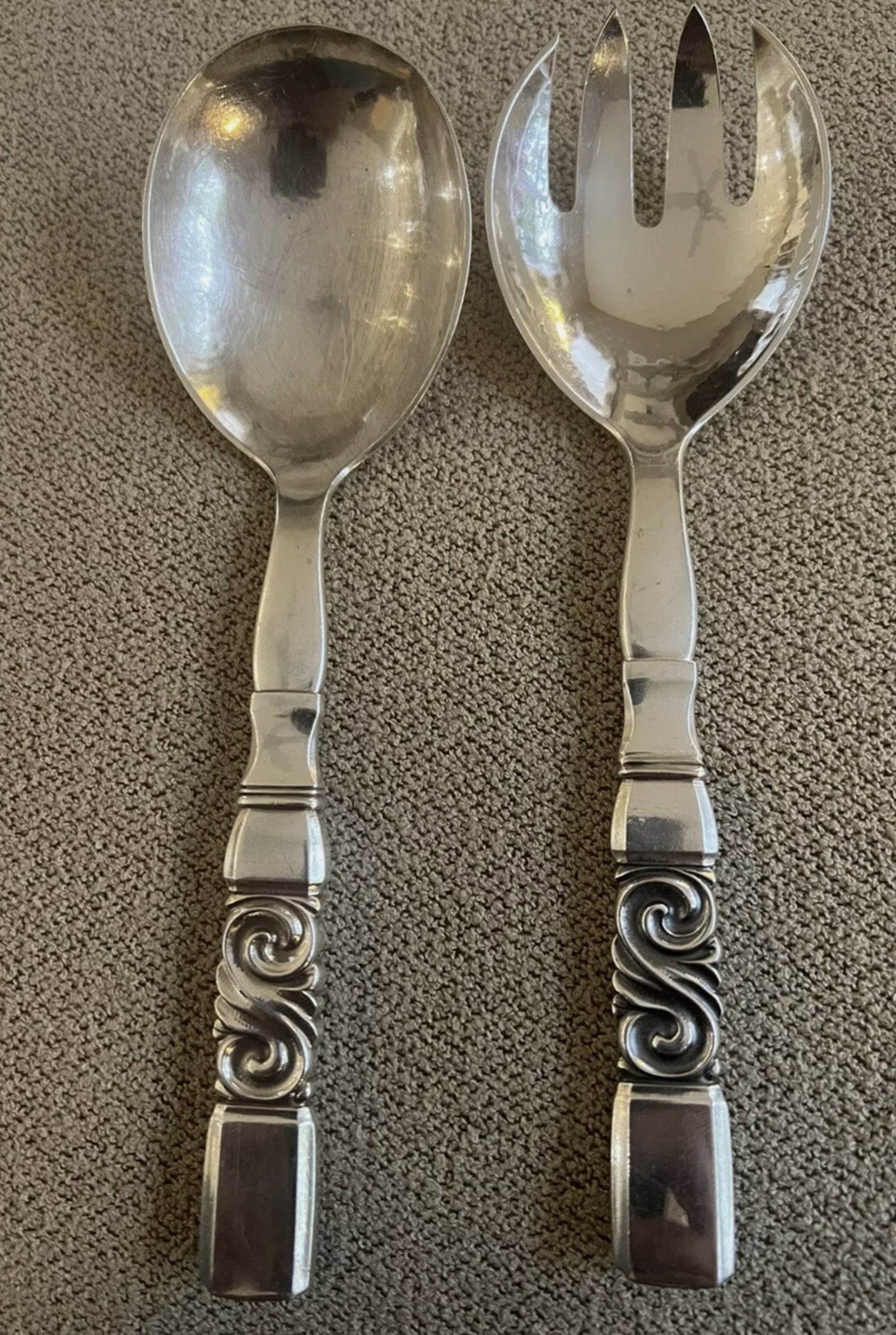 Georg Jensen Scroll Sterling Silver Large Salad Set (1 of 6)