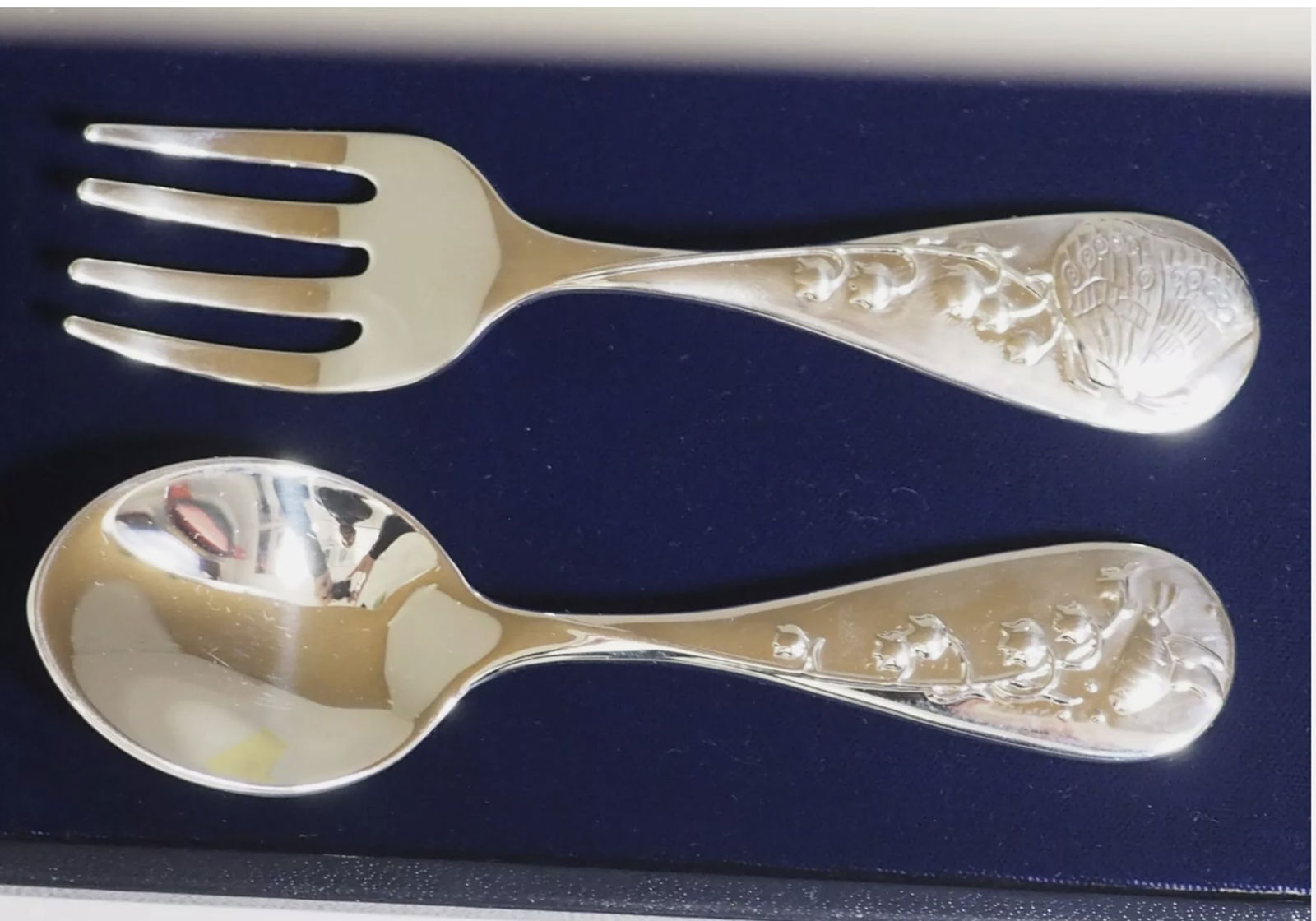 Tiffany & Co Sterling Silver Baby Fork And Spoon Lily of the Valley pattern  In Orig Box (1 of 5)