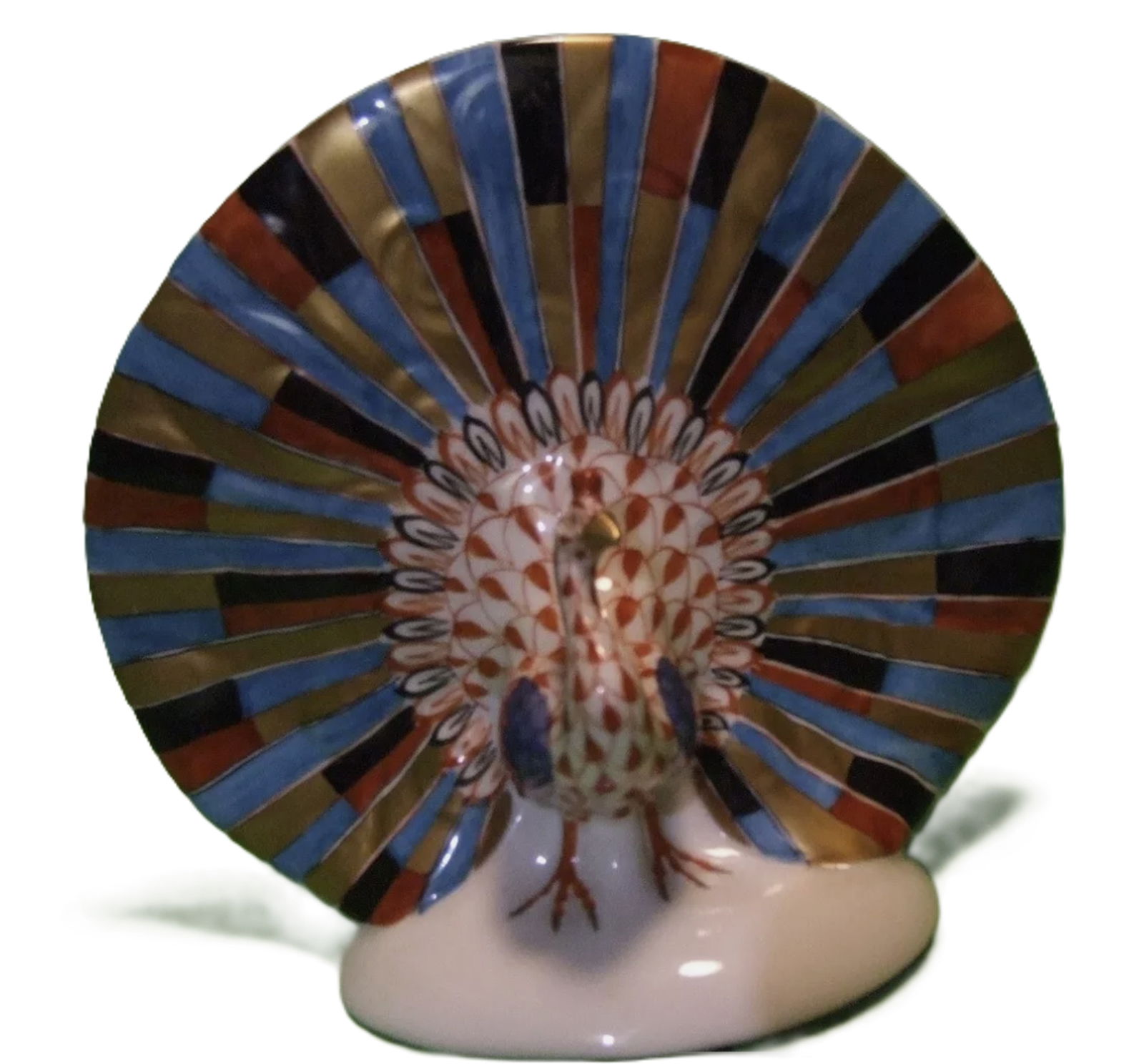 Herend Signed Fishnet Rust Peacock Figurine With 24k Gold Accents (1 of 6)