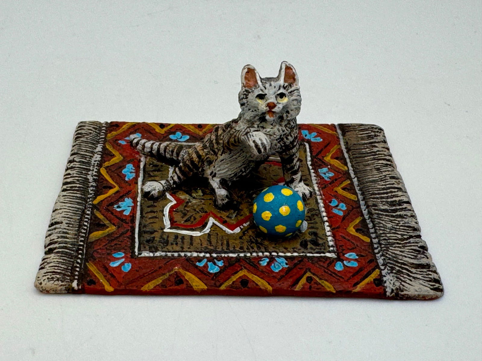 Vienna Austrian Cold Painted Bronze Cat on Rug with Ball Figurine (1 of 4)