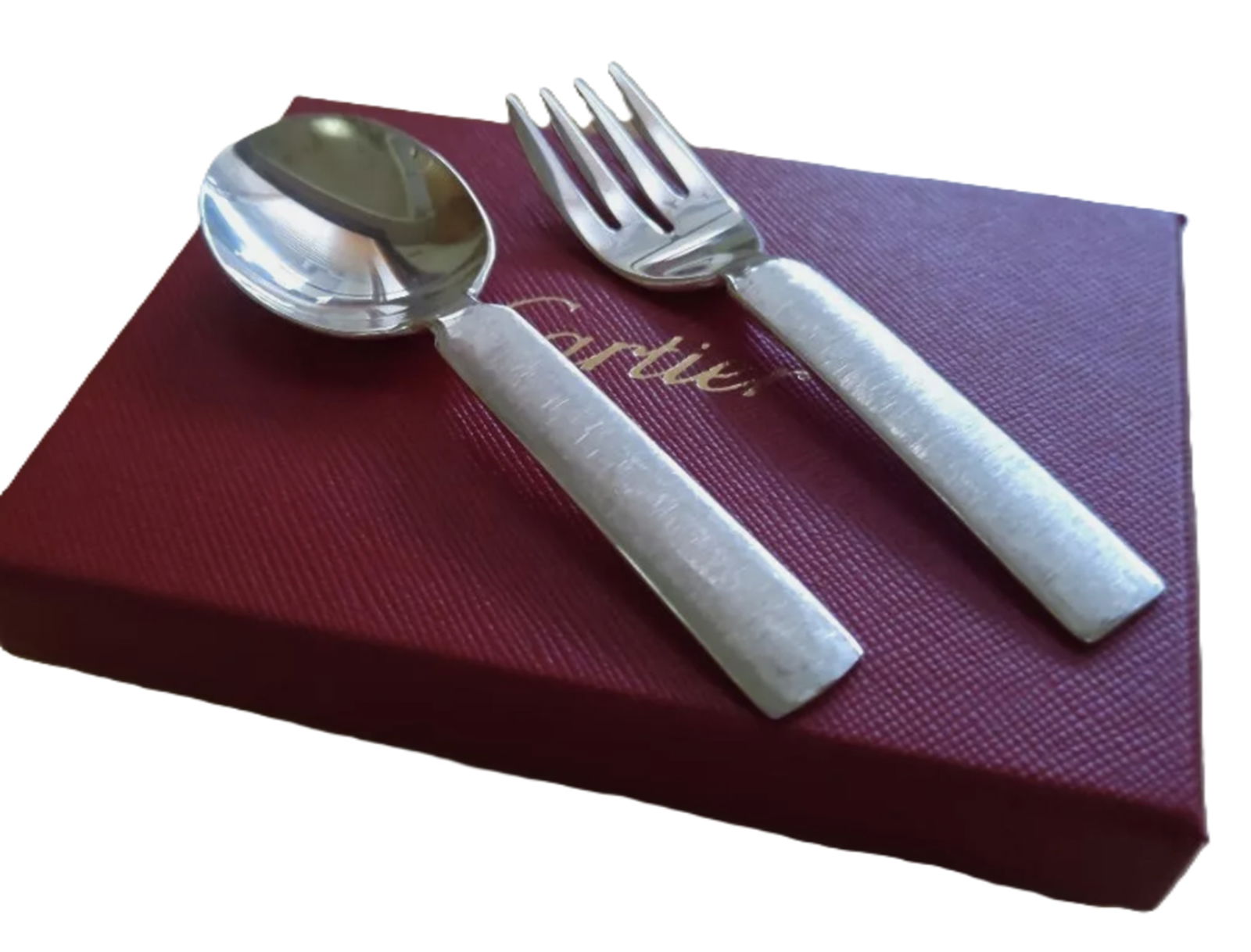 Cartier Sterling Silver Baby Fork And Spoon Set With Orig Box (1 of 5)