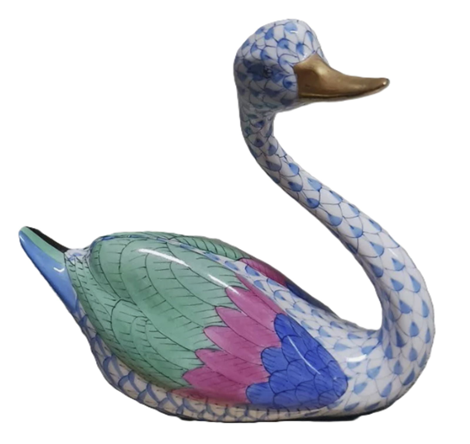 Herend Signed Porcelain Fishnet Swan Figurine Made in Hungary (1 of 7)