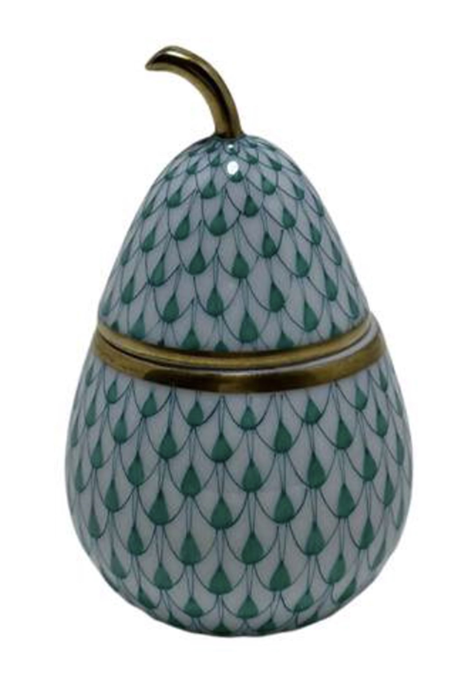 Herend Signed Porcelain Fishnet Pear Trinket Box Figurine Made in Hungary (1 of 4)