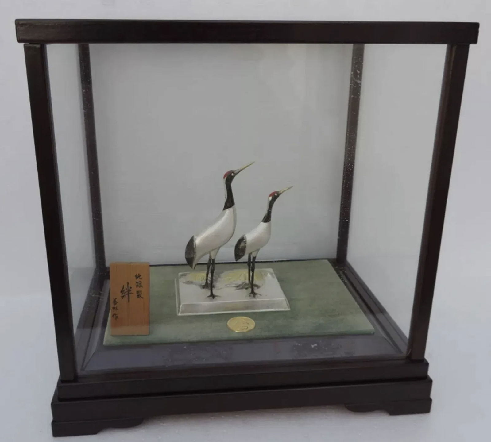 STERLING SILVER JAPANESE PAIR CRESTED TSURU BIRD CRANE LUCKY CHARMS BY  OKIMONO (1 of 5)