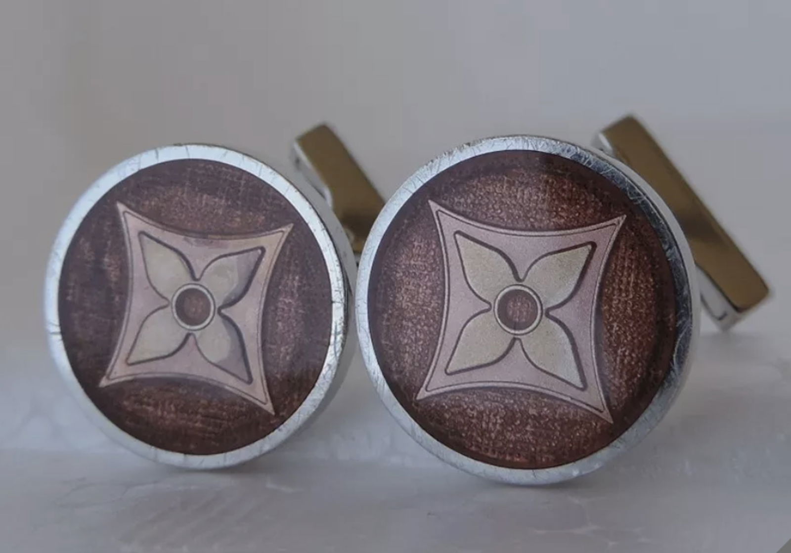 Louis Vuitton Sterling Silver 925 Cufflinks Cuff Buttons de Manchette Fleur Fine (1 of 7)