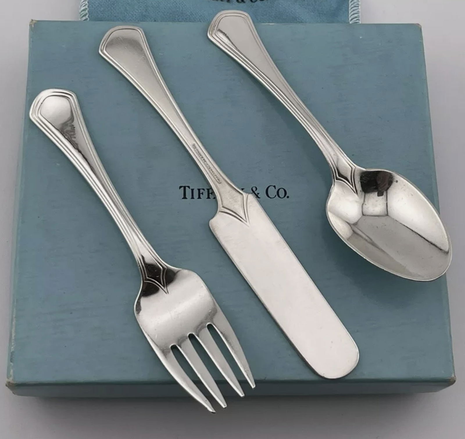 Tiffany & CO Sterling Silver Baby Set,  Fork Spoon And Knife With Original Box (1 of 5)