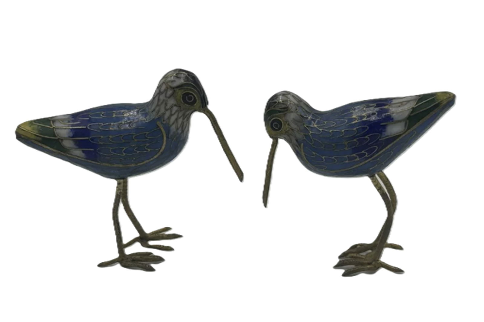 Chinese Cloisonne Enamel and Brass Pair of Bird figurine Statuettes (1 of 3)
