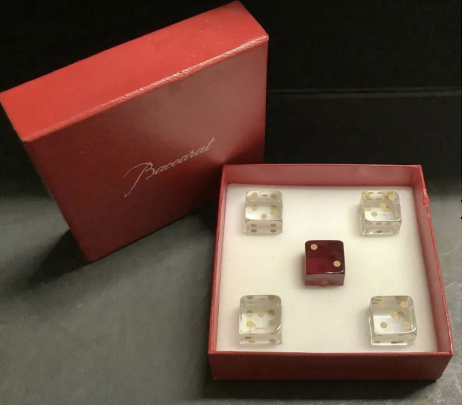 Baccarat Signed Dice Set of 5 with Orig Box Made in France (1 of 4)