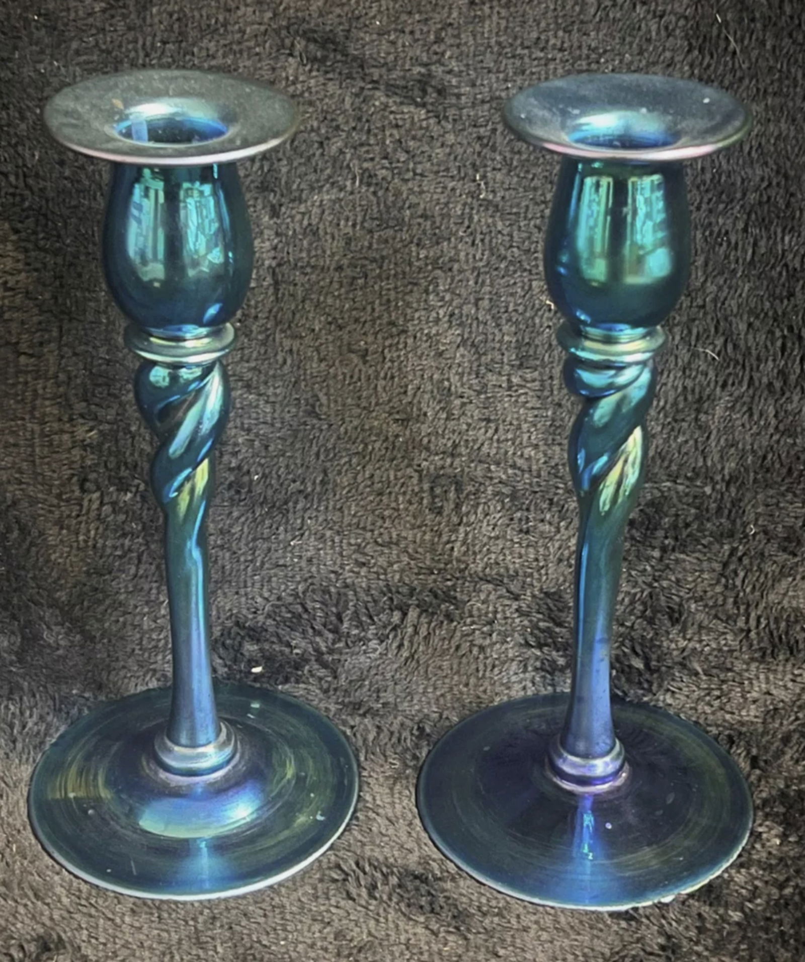 Steuben Signed 5A Blue Aurene Decorative Candle Sticks (1 of 5)