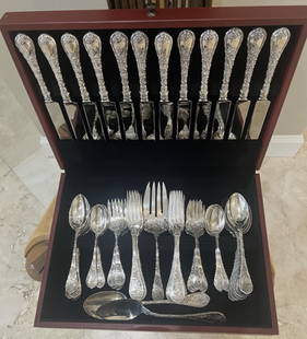 63 Pcs Durgin Gorham Dauphin Sterling Flatware Service For 12: 63 Pc Durgin Gorham Dauphin Sterling Flatware Service For 12. rare find..most pieces have a period monogram on the reverse side. Some of the oval soup spoons have the newer Gorham mark. All the rest h