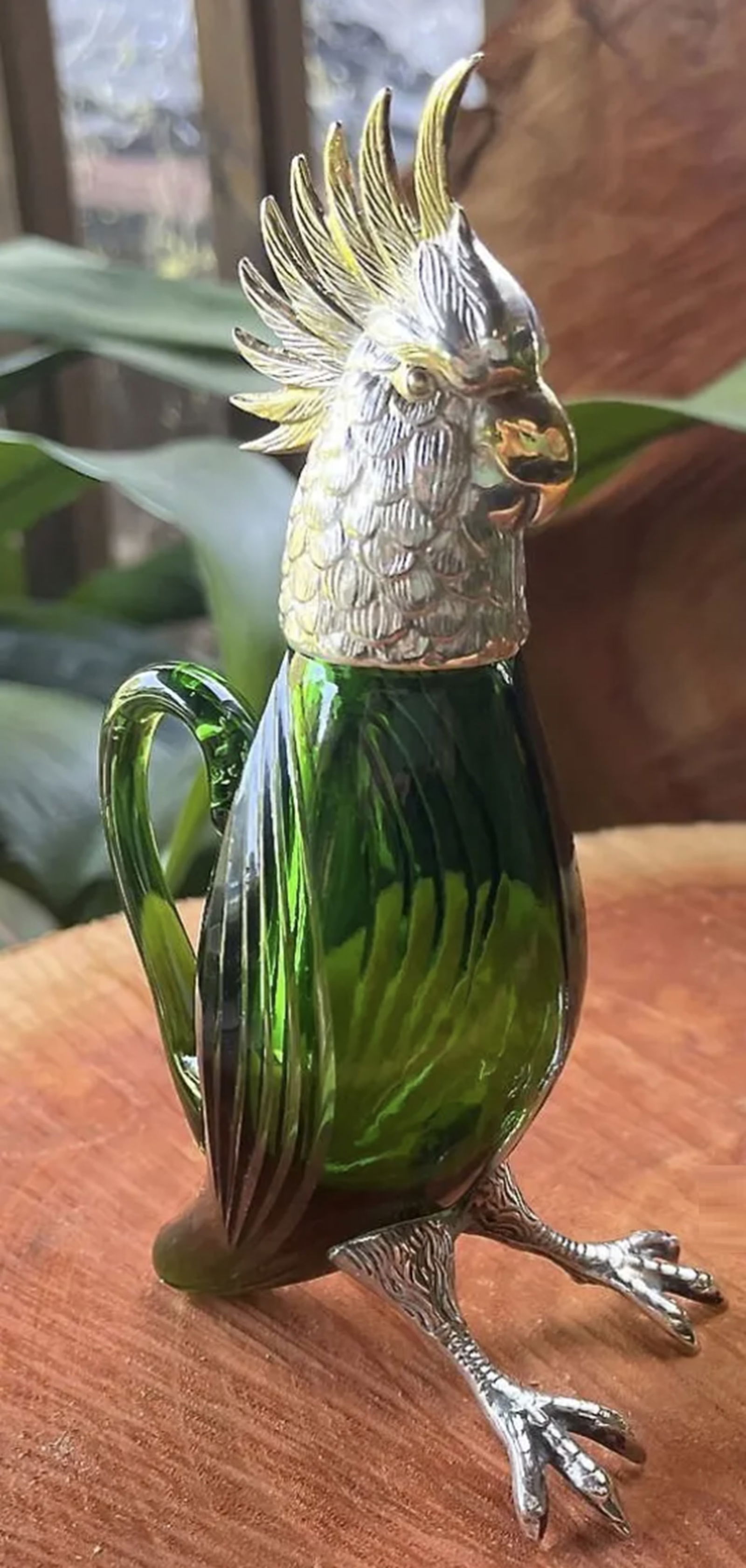 Spanish Silver Plated Emerald Crystal Decanter Cruet 1961 (1 of 6)