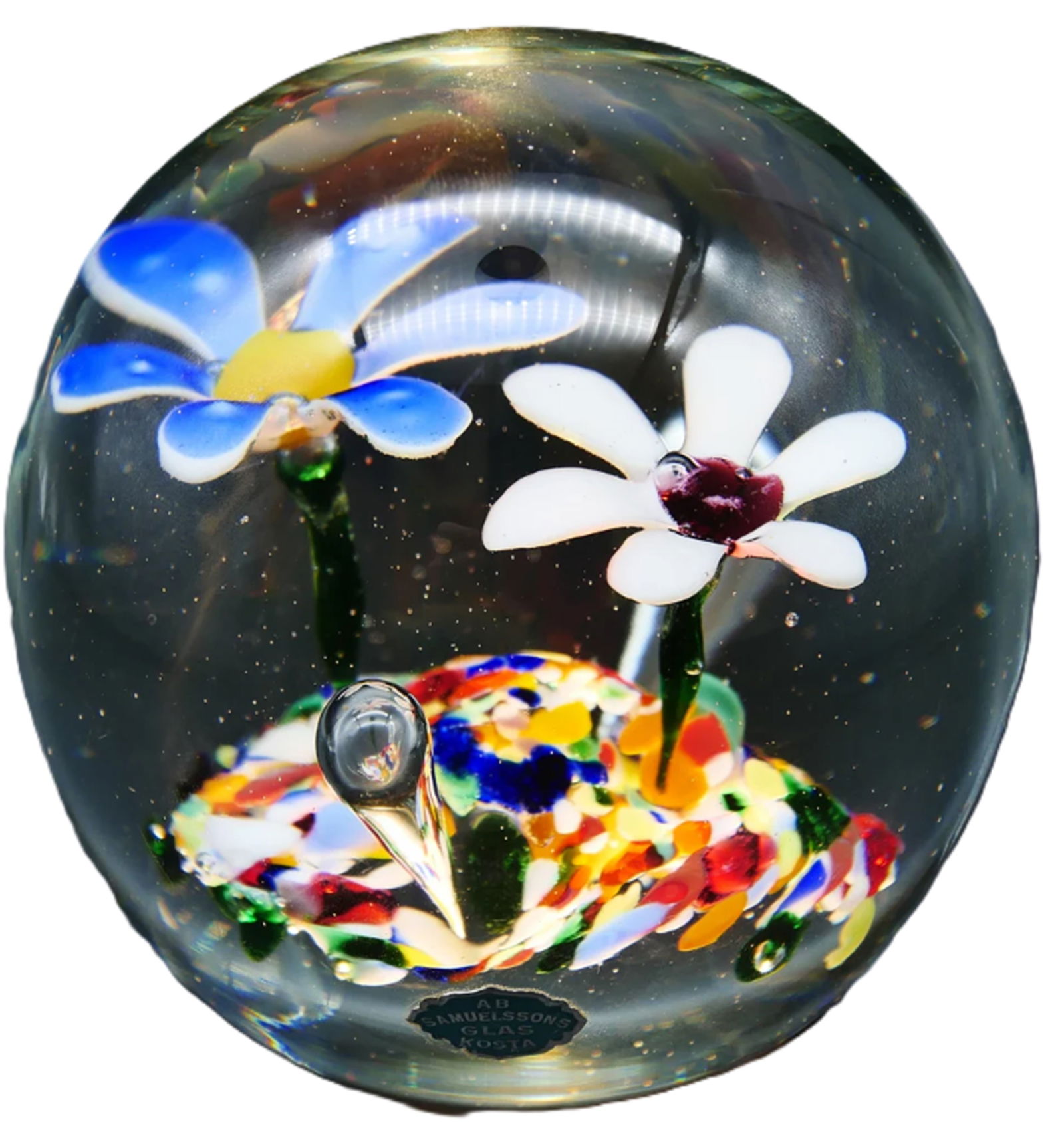 Kosta Boda Art Glass Floral Paperweight Sculpture: Kosta Boda Art Glass Floral Paperweight Sculpture. Measures approx 9cm. No Chips or cracks