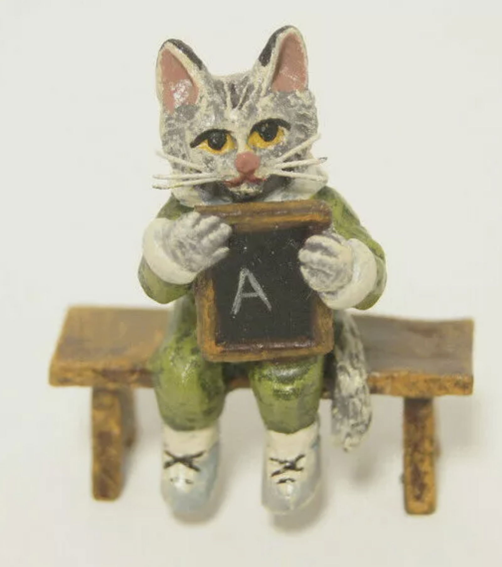 Fritz Bermann Austrian Vienna Bronze Cat Student on Bench Chalk Board Sculpture With COA (1 of 7)