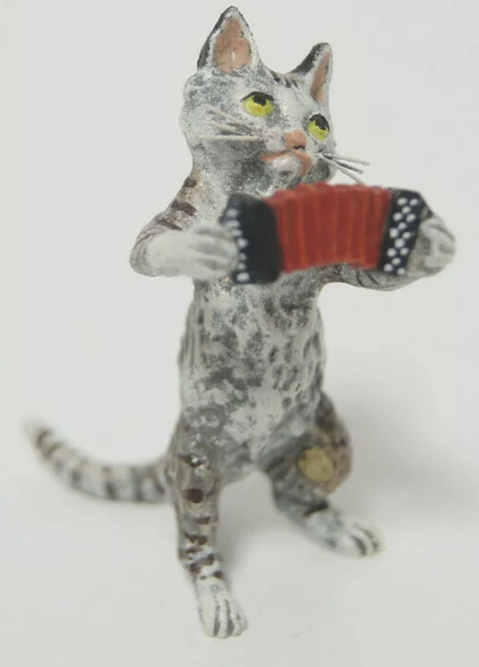 Fritz Bermann Austrian Vienna Bronze Cat Playing Red Accordion Sculpture FBW (1 of 6)