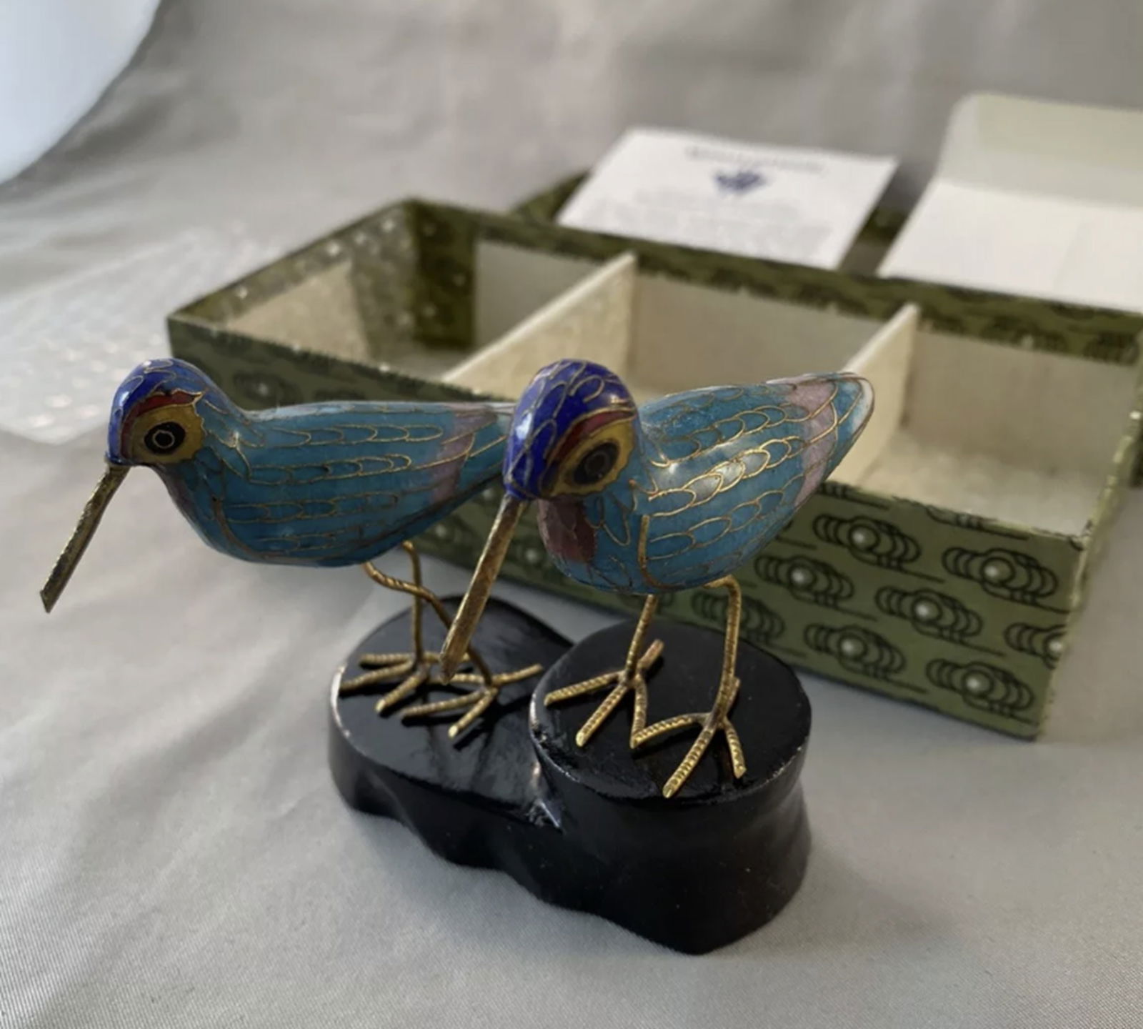 Chinese Cloisonné Winterthur  Enameled Pair of Sandpiper Birds In Orig Box (1 of 5)