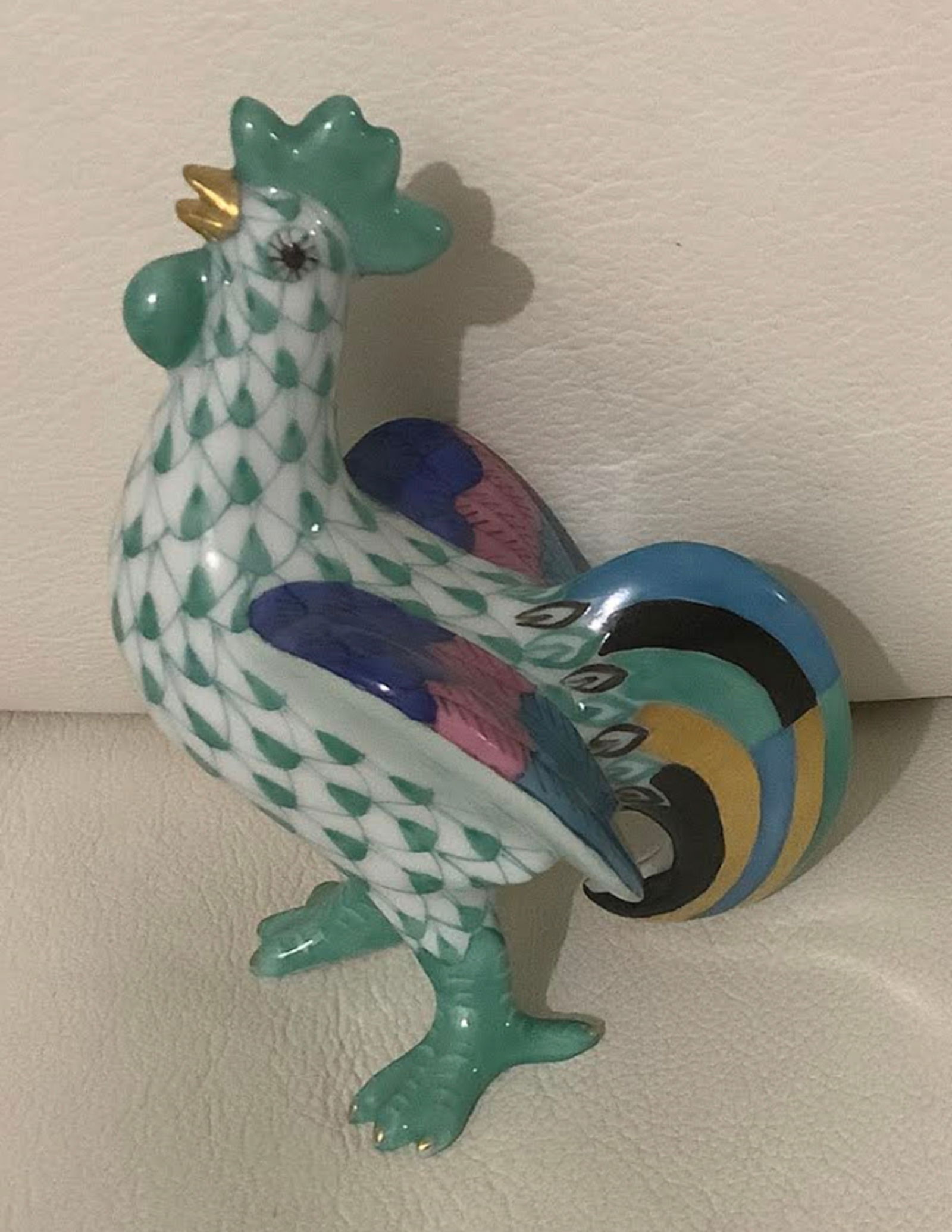 Herend Signed Porcelain Green Fishnet Chicken Figurine With 24k Gold Accents  Made in Hungary (1 of 6)