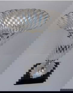 K. UYEDA JAPANESE STERLING SILVER 950 Scalloped Trumpet Flower Vase With Original Box: K. UYEDA JAPANESE STERLING SILVER 950 Scalloped Trumpet Flower Vase With Original Box. CIRCA EARLY 20TH CENTURY SOLID STERLING SILVER 950 SCALLOPED TRUMPET FLOWER VASE WITH ONYX MARBLE BASE BY FAMOUS