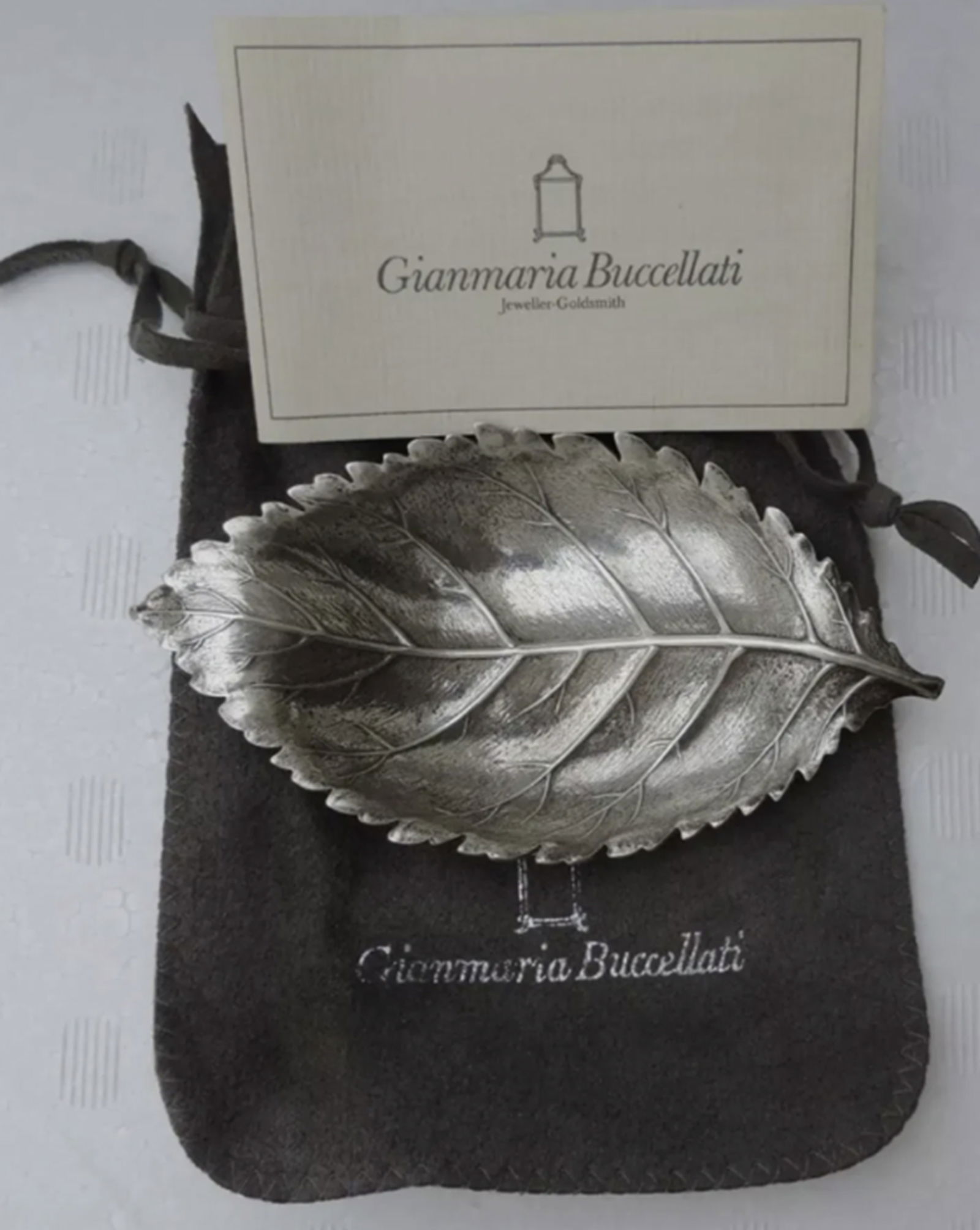 BUCCELLATI Sterling Silver 925 Trinket Tray Bowl ROSE Leaf Dish With Orig Box (1 of 7)