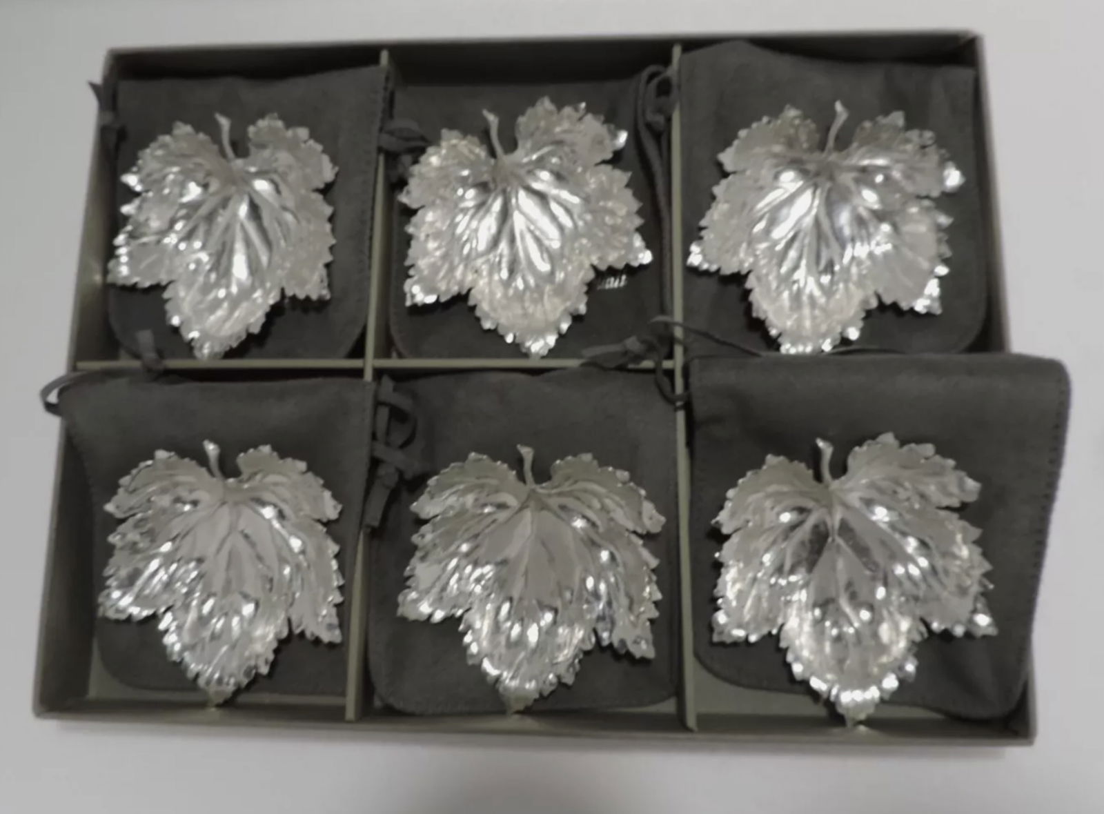 Gianmaria Buccellati Sterling Silver 925 Vine Leaf Dish Tray Bowl w Box sET OF 6 (1 of 8)