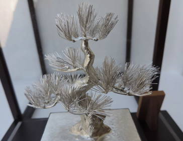 Japanese Sined Sterling Silver BONSAI PINE TREE SCULPTURE OKIMONO JAPAN BY MITSUNORI (1 of 6)