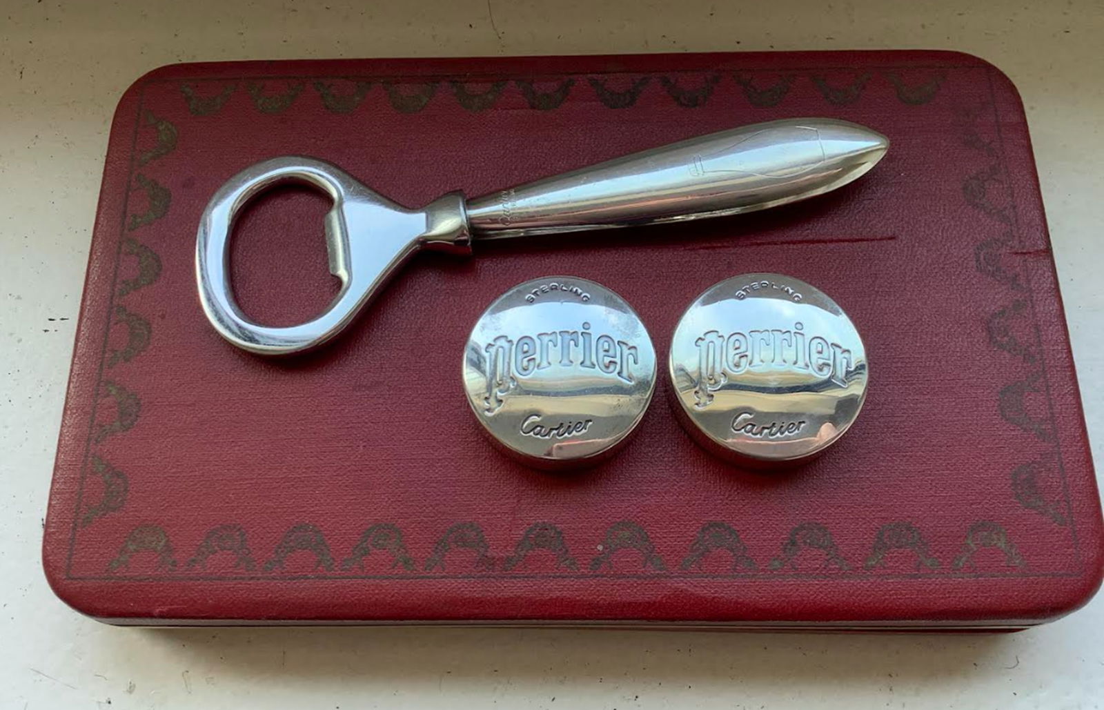 Cartier  Sterling Silver Bottle Opener and Perrier Caps in Original Box (1 of 7)