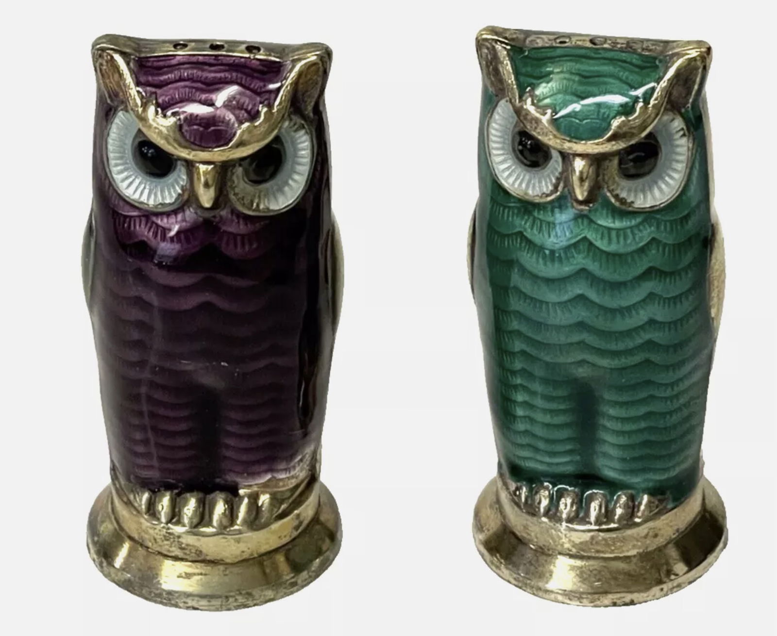 David Anderson Sterling Silver with Enamel Owl Salt and Pepper Shakers Made in Norway (1 of 6)