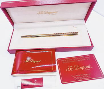 S.T Dupont BallPoint Pen gold Plated 13 ruby & 12 Diamonds On Clip With Box: S.T Dupont BallPoint Pen gold Plated 13 ruby & 12 Diamonds On Clip With Box. This S.T. Dupont ballpoint pen is a unique and valuable addition to any pen collection. The pen is beautifully crafted with