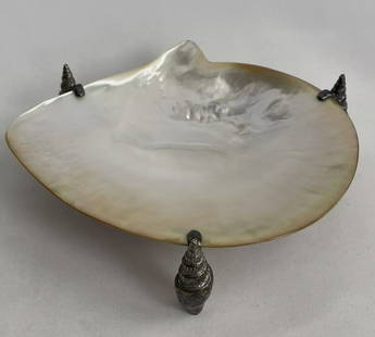Maitland Smith Caviar Bowl Mother of Pearl Seashell Tray: Maitland Smith Caviar Bowl Mother of Pearl Seashell Tray. The dish measures approximately 7" wide, 7" long and just over 1.75" high