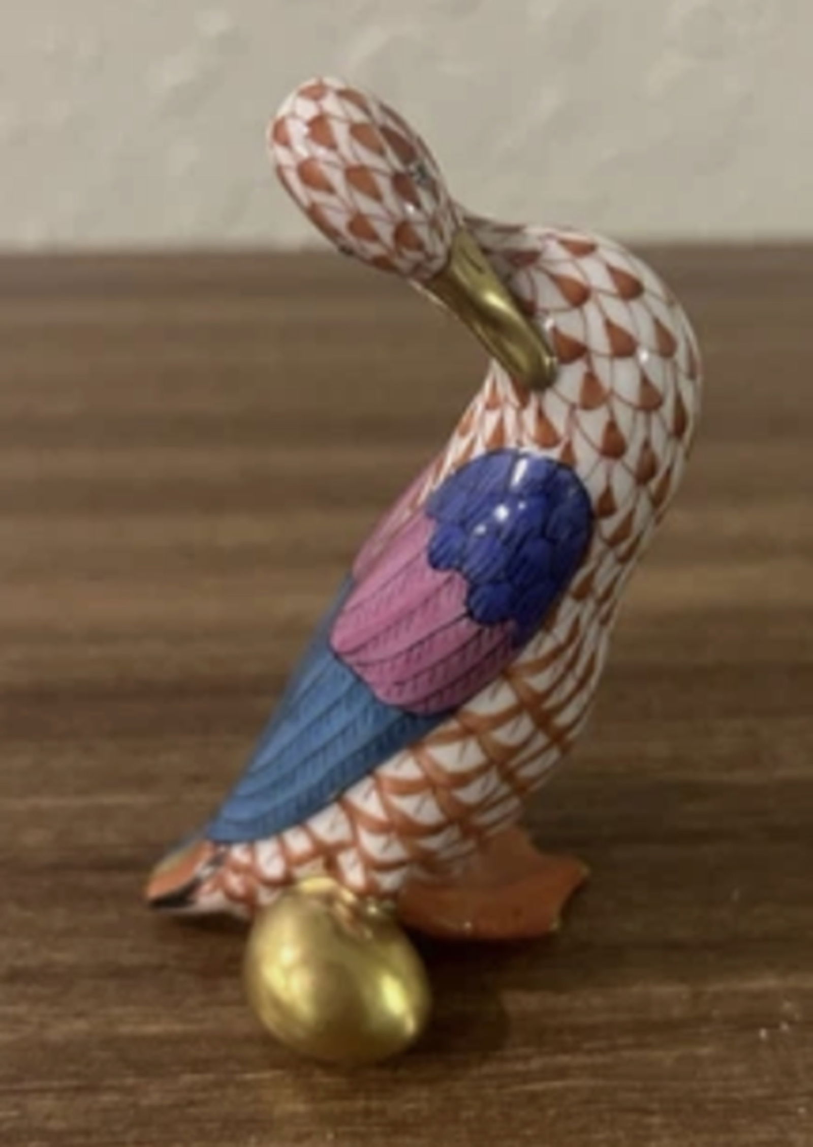 Herend Signed Porcelain Rust Fishnet Duck With 24k Accents. Made in Hungary (1 of 5)