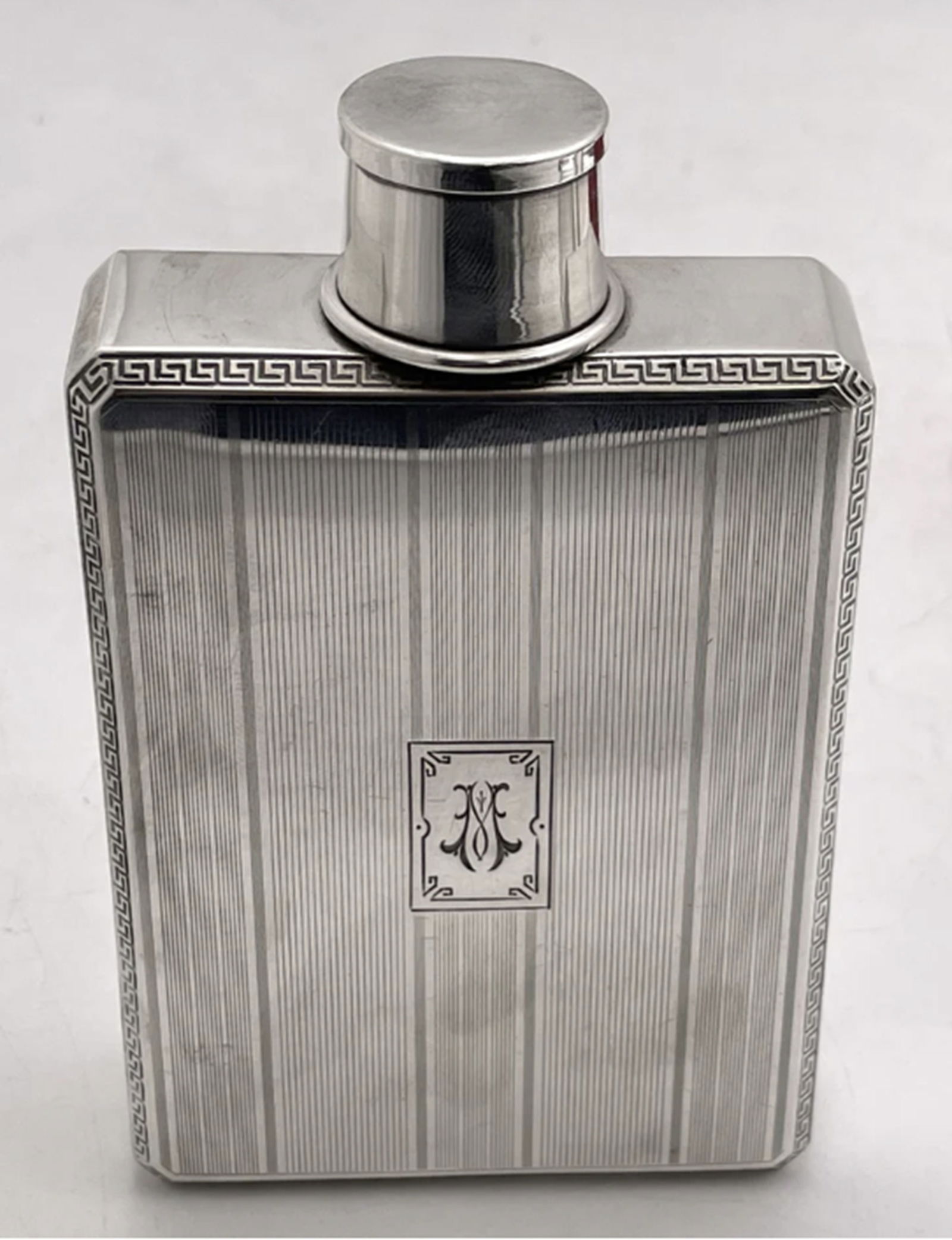 George Henckel & Co. Sterling Silver Flask with Collapsible Shot Glass from Early 20th Century (1 of 6)