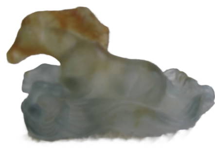 DAUM Pate de Verre Signed Seated Horse Made in France: DAUM Pate de Verre Signed Seated Horse Made in France. Measures approx 4 ¼” long, 1 ¾” wide, and 2 ½” high.. no chips or cracks