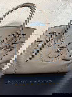 Ralph Lauren Collection Ricky 27 Handbag Grey calfskin leather: Ralph Lauren Collection Ricky 27 Handbag Grey calfskin leatherLightly used/like new. Removable crossbody strap & keybell. Lined in purple leather with interior card pocket. Lock closure option
