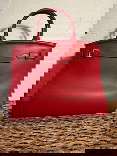 Collection Ralph Lauren Large RL 50 Handbag Red calfskin leather Never used with removable crossbody: Collection Ralph Lauren Large RL 50 Handbag Red calfskin leatherNever used with removable crossbody strap and keybellMSRP $2750 Measures approx 15"x13"x7.5"handle drop 4.5"
