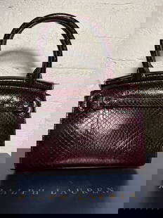 Collection Ralph Lauren Mini RL 50 Handbag Burgundy Lizard: Collection Ralph Lauren Mini RL 50 Handbag Burgundy LizardLightly used with torn inside pocket, otherwise great quality. Has removable crossbody strap. No keybell with this style Measures approx SMALL