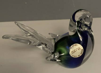 Murano Art Glass Dove With Blue And Green With Original Sticker. Made in Italy: Murano Art Glass Dove With Blue And Green With Original Sticker. Murano Glass Dove Measures approx 3 inches tall by 4 inches long. No chips or cracks