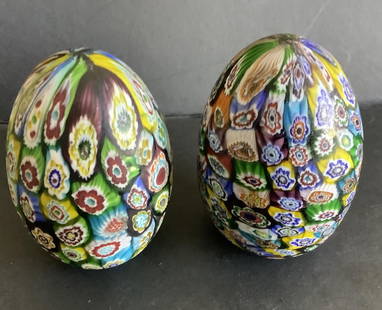 Miliefioro Egg Paperweight pair: Miliefioro Egg Paperweight pair Measures 2 3/4 inches Tall