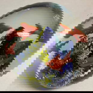 Art Glass Fish Paperweight: Art Glass Fish Paperweight measures approx Close to 3 inches wide by 2 3/4 inches tall. no chips or cracks