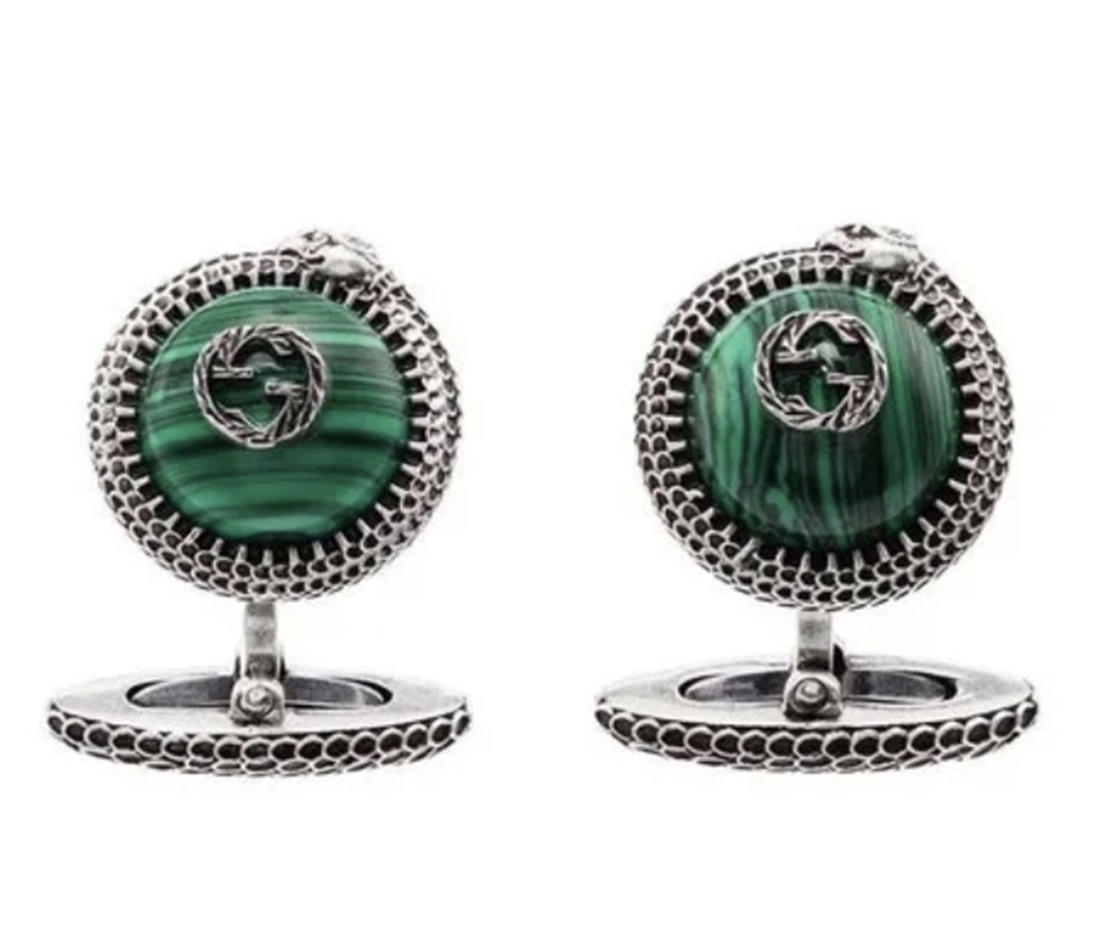 Gucci  Sterling Silver & Malachite Cufflinks With Orig Box (1 of 7)