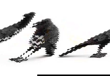 Mackenzie Child Courtly pattern large Raven Birds With Original Box: measures approx 3" wide, 9" long, 5.25" tall