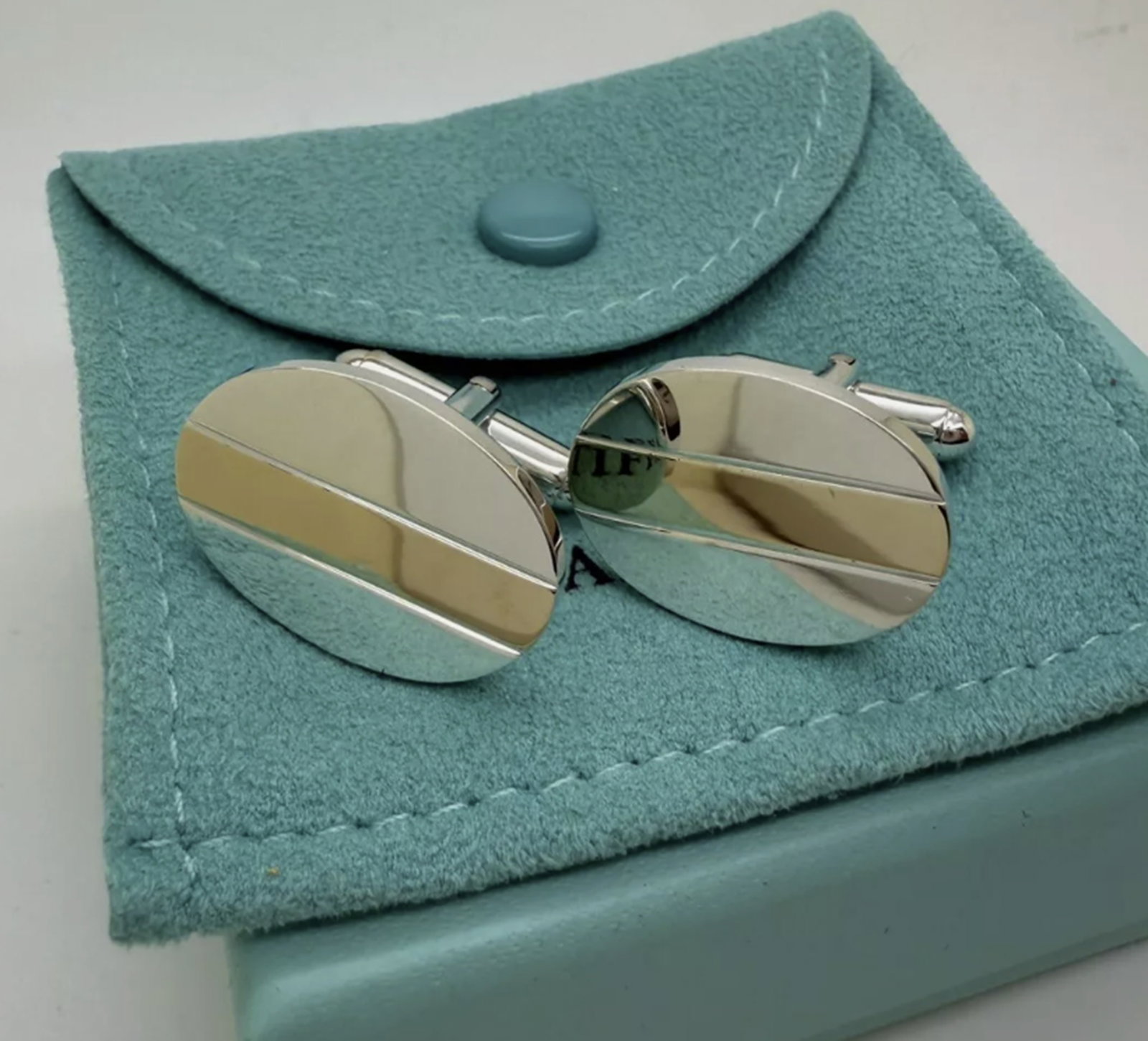 Tiffany & Co Sterling Silver With 18k Yellow Gold Cufflink Pair: Tiffany & Co Sterling Silver With 18k Yellow Gold Cufflink Pair