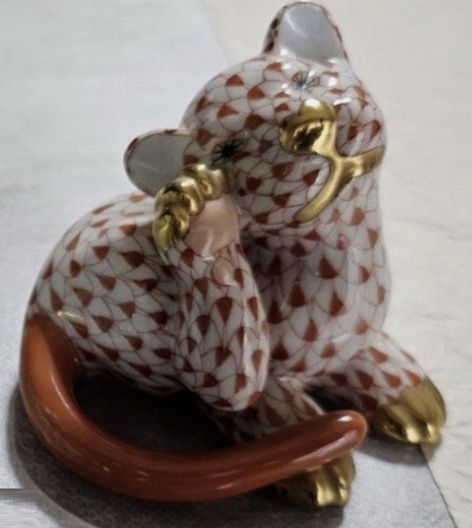 Herend Signed Rust Porcelain Fishnet Tiger Cub  Figurine (1 of 5)
